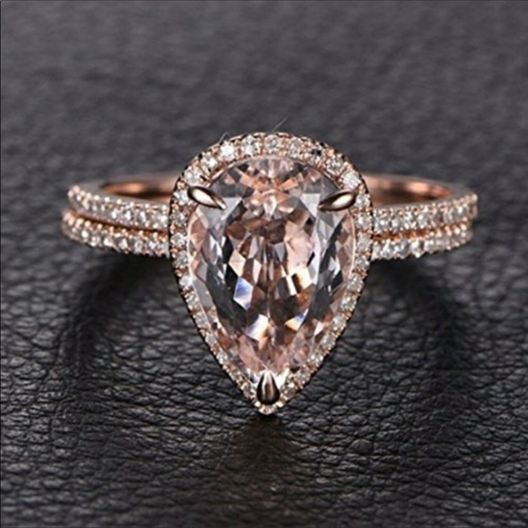 14k rose gold plated pear engagement wedding ring - Picture 2 of 6